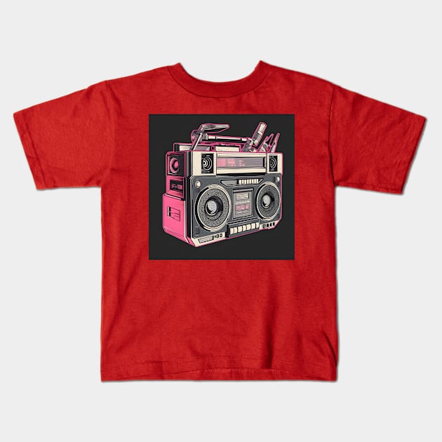 Ghetto Blaster Boom Box 80s Hip-Hop Stereo Kids T-Shirt by Grassroots Green